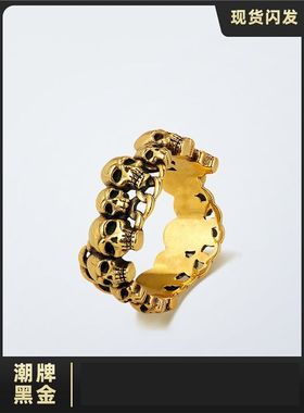好运扑克5D同花顺戒指海豚送礼物复古黑金色工艺指环个性时尚潮