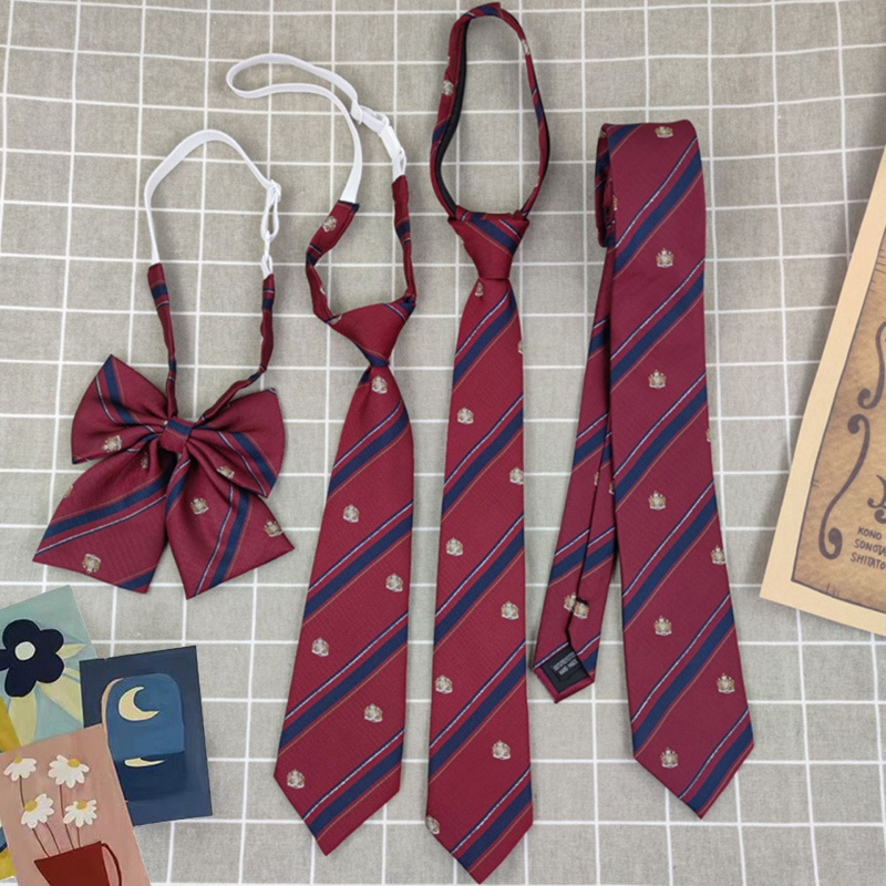 酒红银丝皇冠JK/DK领结领带男制服校供条纹免打韩版女长柄ins学院