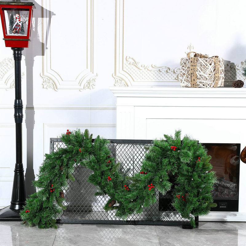 绿色圣诞藤条圣诞树仿真圣诞装饰品带灯挂红果松针栏杆装饰