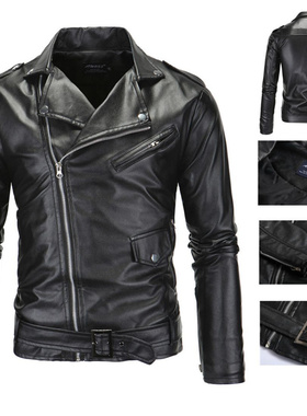 aowofs 2019男士机车修身皮衣 立领裁剪斜拉链皮衣皮夹克 JJXP09