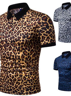 2019新款欧码男士POLO衫男士翻领豹纹印花短袖POLO衫PL18
