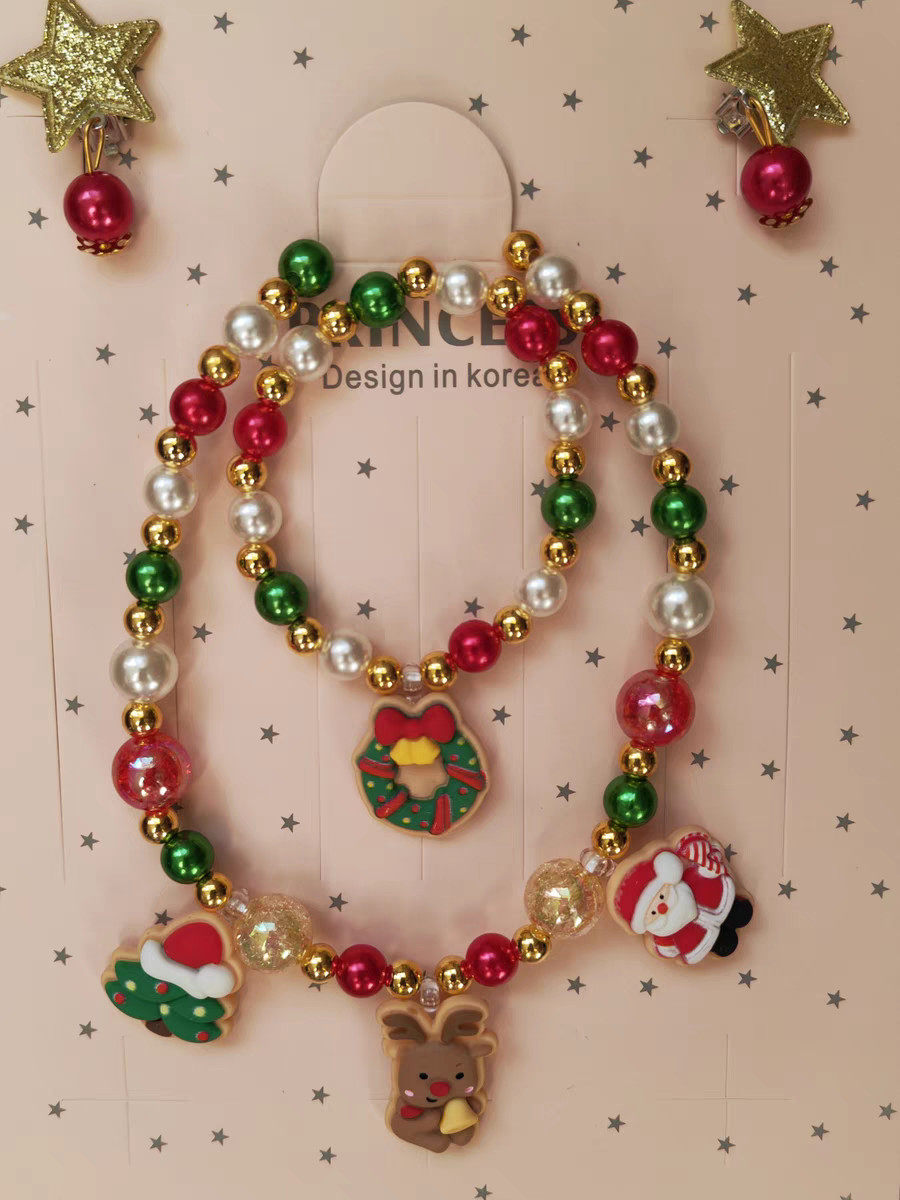 新款儿童圣诞节项链手链发圈套装宝宝女童节日首饰小公主饰品礼物