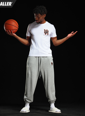 UH重磅纯棉长裤男秋季宽松休闲灰色卫裤美式运动潮流束脚篮球裤