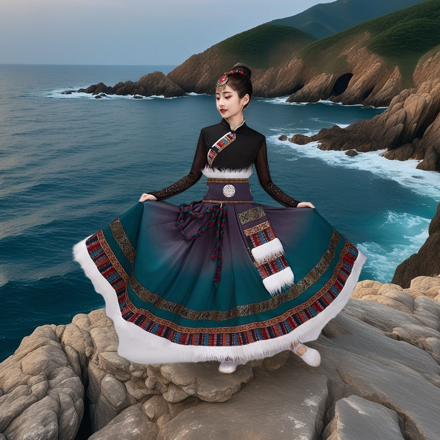 新款藏族舞蹈话剧舞蹈服装六一儿童成人表演服少数民族舞台表演服