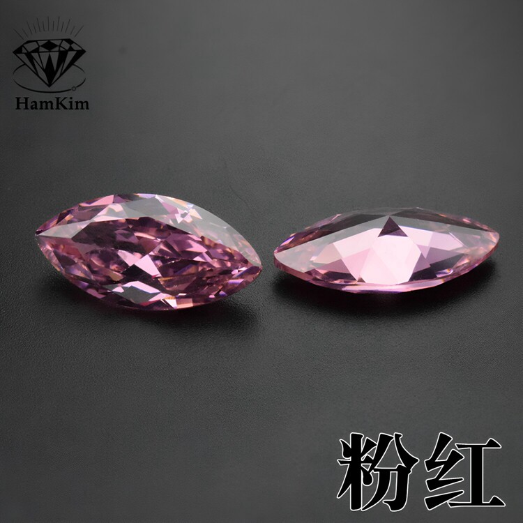 粉红色马眼锆石裸石马目榄形树叶尖底钻diy戒面耳钉镶嵌合成宝石