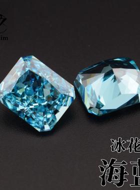 5A海蓝色冰花切长方形倒角5*7-12*16mm尖底钻CZ宝石首饰镶嵌裸石