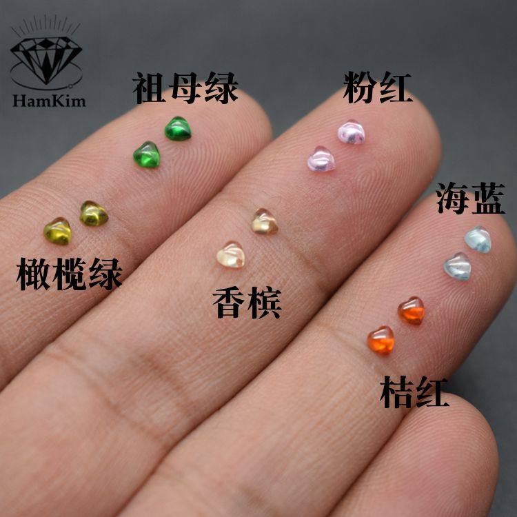 彩色平底心形宝石裸石3*3mm桃心素面光面CZ锆石diy工艺品镶嵌配石