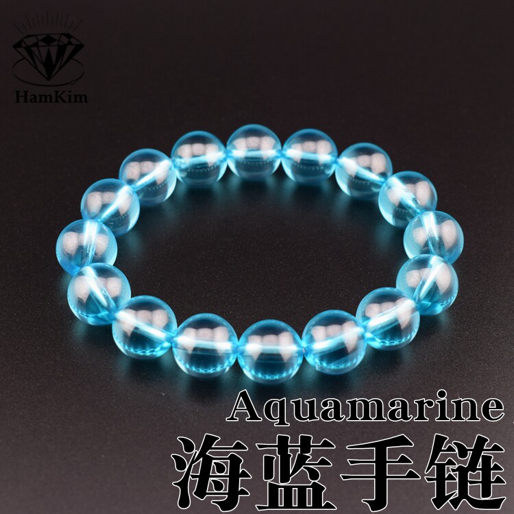 海水蓝色圆珠手链手串12mm浅蓝色水龙珠光珠穿孔珠男女情侣手饰物