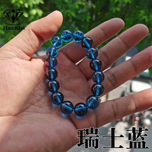 瑞士蓝宝石尖晶石圆珠手串手链深海蓝色8-14mm男女同款手链水龙珠