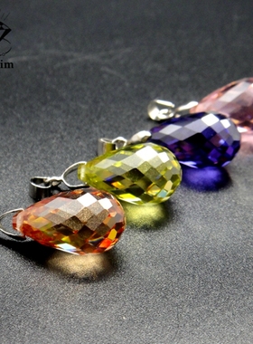 宝石裸石粉红香槟深蓝女生吊坠