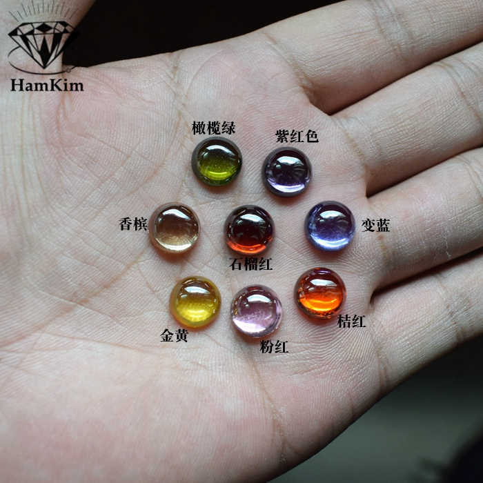 首饰平底圆形蛋面紫红锆石