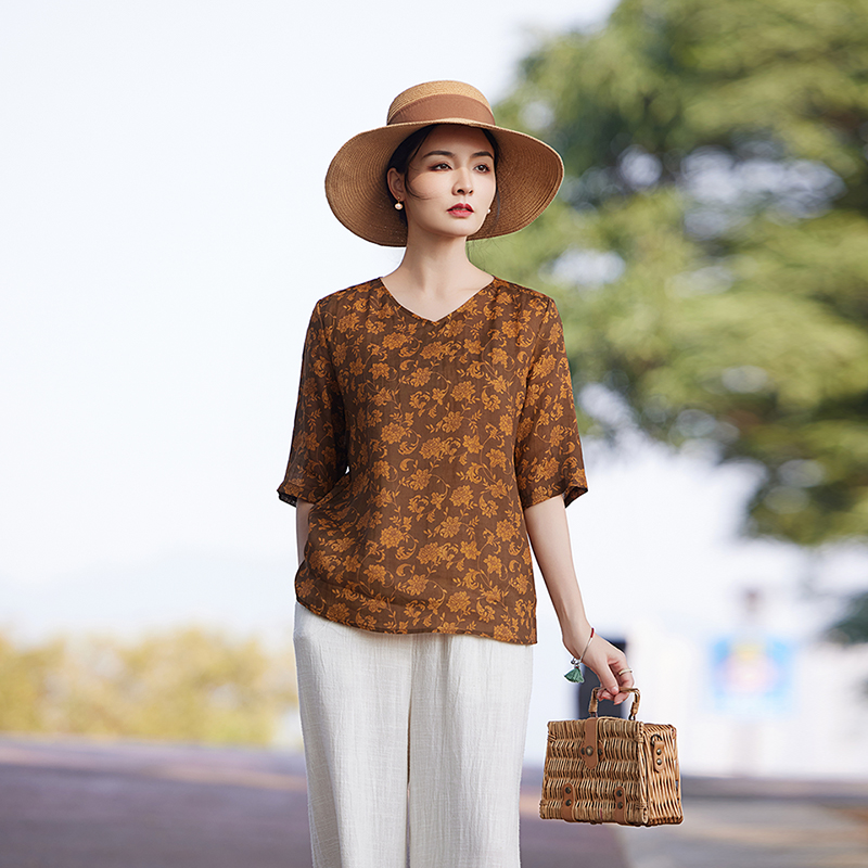 国风高端苎麻休闲印花上衣女2025新款春夏大码女装胖mm显瘦亚麻裤