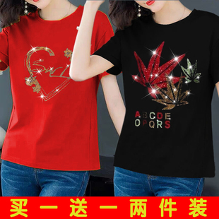 t恤女2025新款 宽松显瘦红色打底衫 春夏季 女装 休闲上衣女 大码 短袖