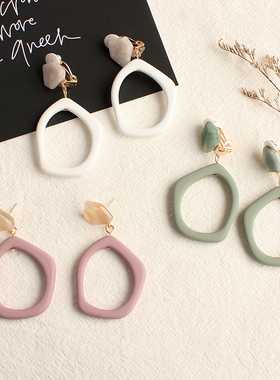 LN安娜同款时尚简约气质长款白色醋酸耳环耳夹冷淡风无耳洞女生耳