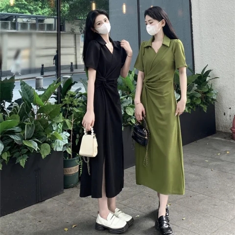 法式polo领连衣裙女装夏季新款设