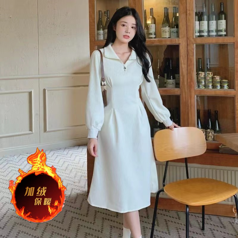 冬季拉链加绒加厚保暖连衣裙女秋