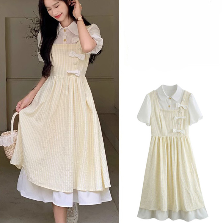 假两件连衣裙少女2025夏装新款初中高中学生甜美新中式旗袍长裙子