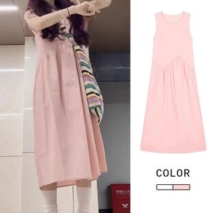 气质小个子粉色无袖 高级感时尚 吊带连衣裙子女装 夏季 长裙 新款 法式