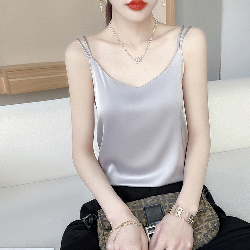 夏季吊带背心女内搭灰色美背醋酸