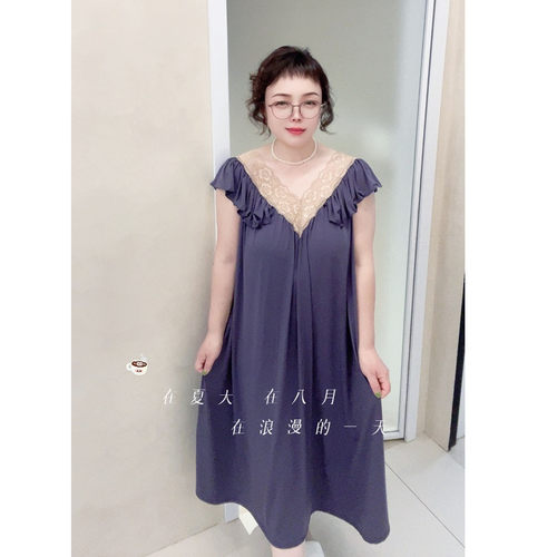 SLHUAZY大码冰丝光滑睡衣女夏睡裙200斤荷叶边胖mm性感宽松显瘦