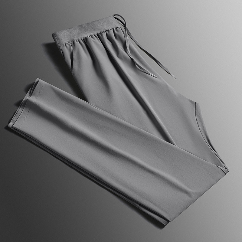 无痕冰丝裤男夏天休闲裤夏季直筒运动裤抽绳跑步长裤薄款