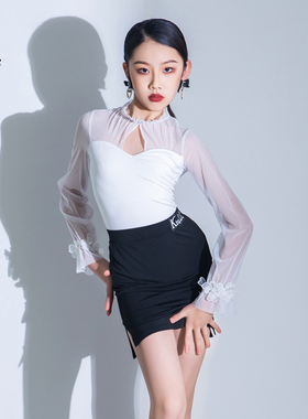 2023春夏新款拉丁舞服鹏翼之美舞练功服 训练服白黑色LS6B33MW