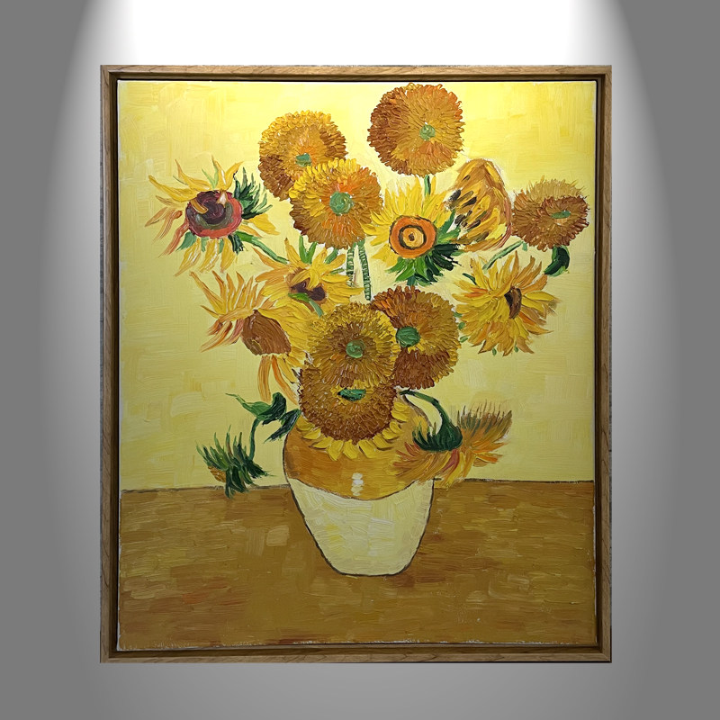 纯手绘油画梵高向日葵装饰画肌理玄关餐厅客厅三联沙发墙现代名画