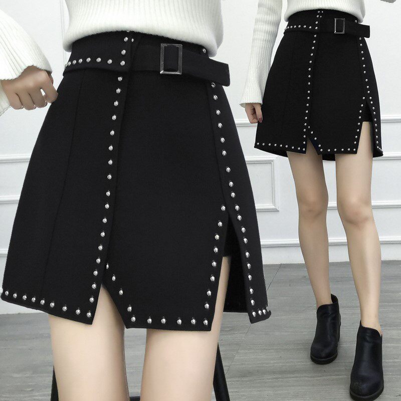 大码女装个性半身裙秋冬胖mm高腰铆钉a字裙修身显瘦加厚包臀短裙在类目 女装/女士精品, 半身裙中 - 来自Buy2taobao.com提供专业的淘宝代购服务