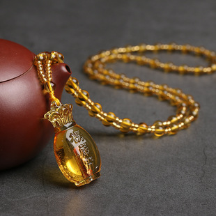 黄色琉璃水晶楞严咒吊坠葫芦宝瓶挂件男女项链经文车挂