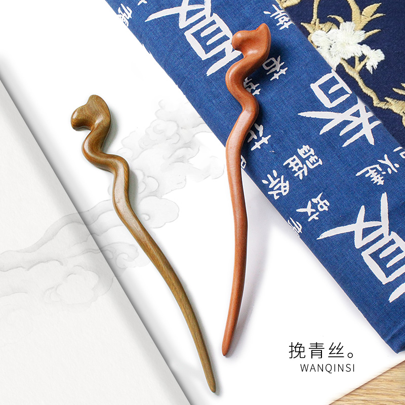 绿檀木发簪女古风簪子木质日常