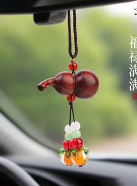 古风紫檀木葫芦长款项链简约百搭原木质吊坠毛衣链新中式皮绳配饰