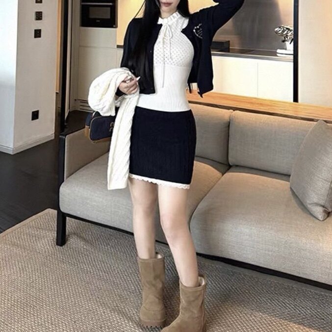 大妈女装纯欲气质性感修身背心开衫上衣性感包臀短裙三件套装