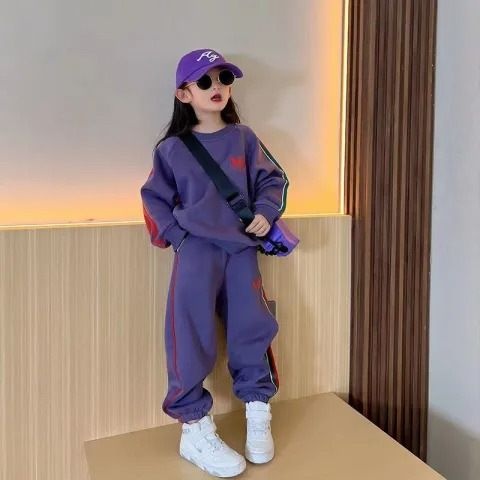 女童卫衣春秋季套装2025新款儿童韩版时尚中大童休闲童装两件套潮