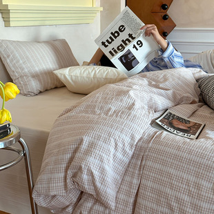 日暖丨色织水洗棉提花格纹床上四件套日系被套纯棉全棉床单床笠款