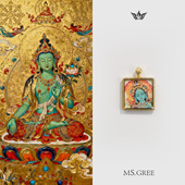 佛手双面唐卡JY0200307018 绿度母半身 慕斯格瑞