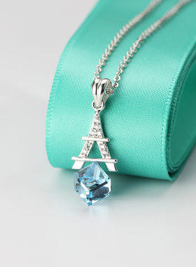 925纯银十字链女巴黎铁塔项链