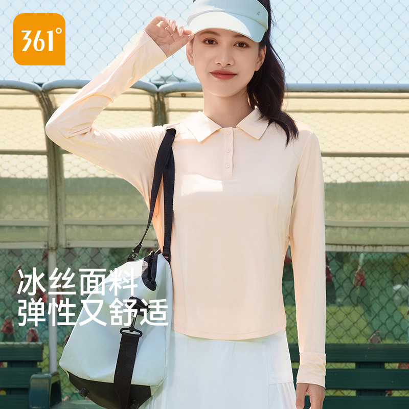 361polo衫t恤女秋季修身跑步羽毛球粉色瑜伽服健身服运动上衣长袖
