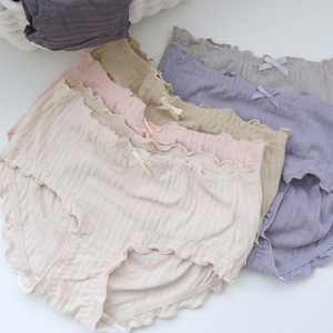 FL甜美3D蜜桃裤女中高腰包臀全棉内裤条纹简约花苞短裤梨形大码