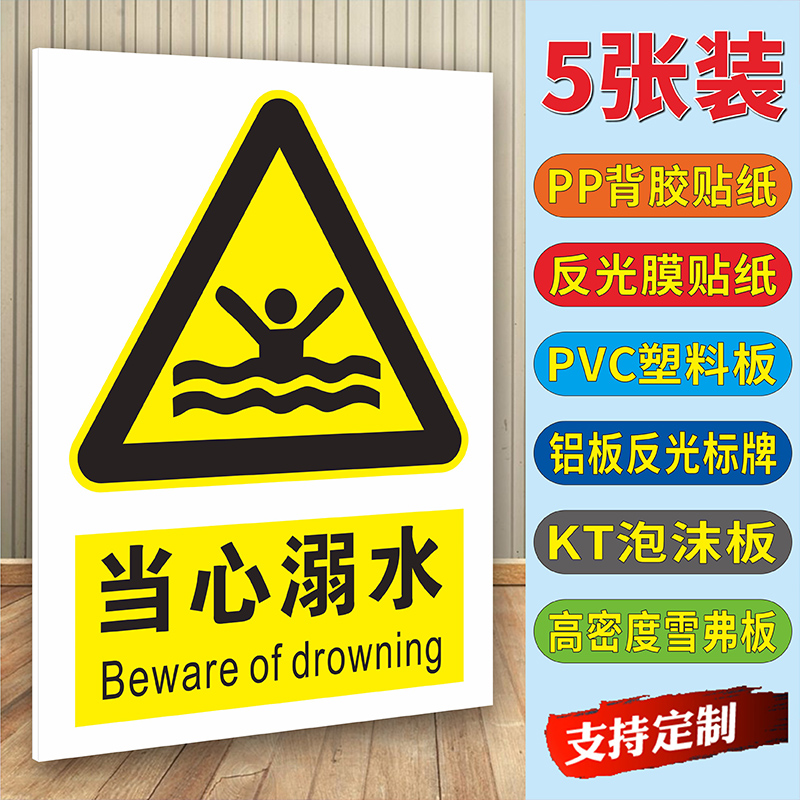 当心溺水标识牌提示牌警示贴纸鱼塘水库水深危险请勿靠近小心落水标志牌严禁戏水违者后果自负提示牌标语定做-封面