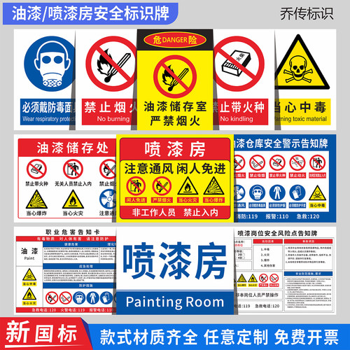 油漆喷漆烤漆房安全标识牌PVC