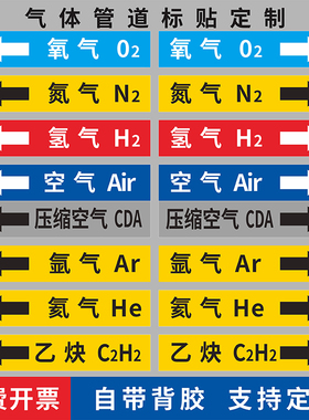 国标医用化工气体管道介质标识贴不干胶箭头色环流向指示贴医用氧气二氧化碳氢气氮气氩气压缩空气甲丙烷定制