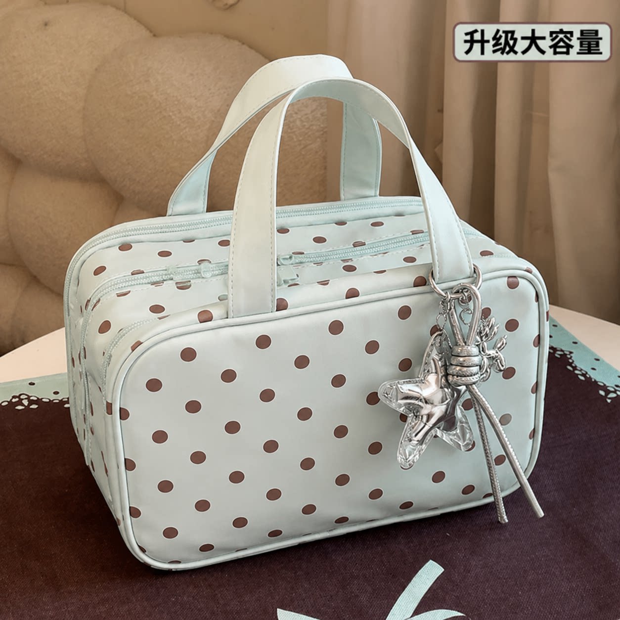 波点化妆包女大容量外出便携化妆化妆包