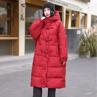 新中式复古长款加厚羽绒服文艺盘扣设计感羽绒服2026白鸭绒外套