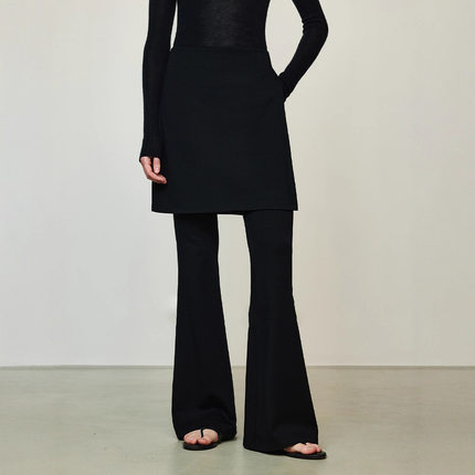 TH～ROW可水洗针织羊毛舒弹修身纸片人拼接假两件屁帘微喇裤