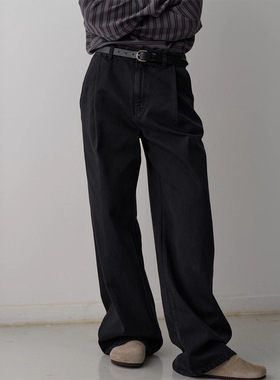 F*CADE P*TTERN黑色牛仔裤女秋冬新款高腰显瘦百搭阔腿裤直筒裤子