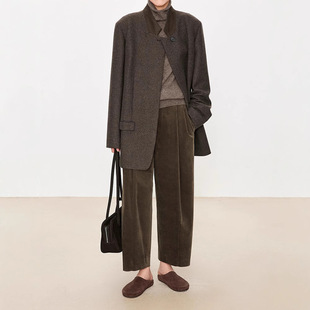 2025春秋新款 厚绒立体粗条哑光灯芯绒VTG连腰微锥阔腿奶奶裤