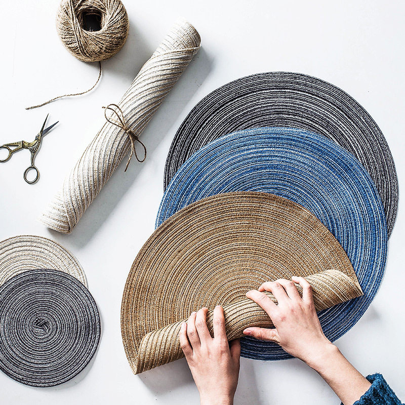 日式手工苎麻螺纹圆形餐桌垫 家用隔热垫防烫垫防滑碗盘垫砂锅垫,餐饮具,餐垫,淘宝优惠券,粉丝福利购,淘宝优惠卷