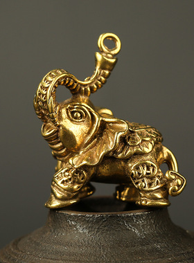 丛林豹黄铜实心象挂件手把铜器摆