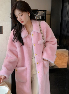 LMOMO 金粉世家皮毛一体羊羔毛皮草外套女冬长款羊剪绒大衣年轻款