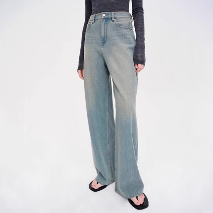 Th~ Row 率性复古水洗做旧石磨新型弹力面料廓形牛仔裤